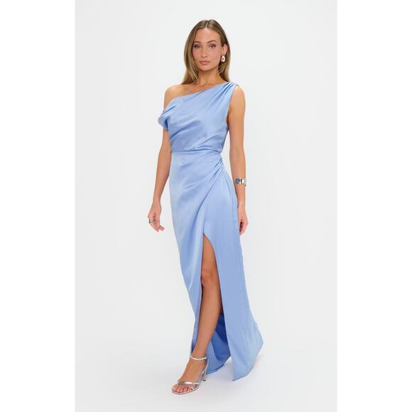 Show Me Your Mumu Jodie Maxi Dress in Borrowed Blue Luxe Satin M NWT - Picture 3 of 8